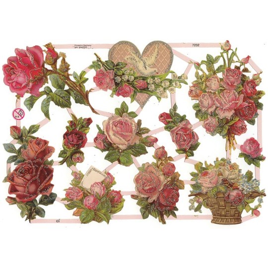 Pink Roses Floral Scraps with Glitter ~ Germany